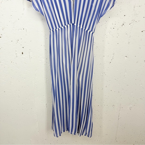 Reformation size Small Positano Blue & White Sheer Midi Dress - Picture 6 of 14